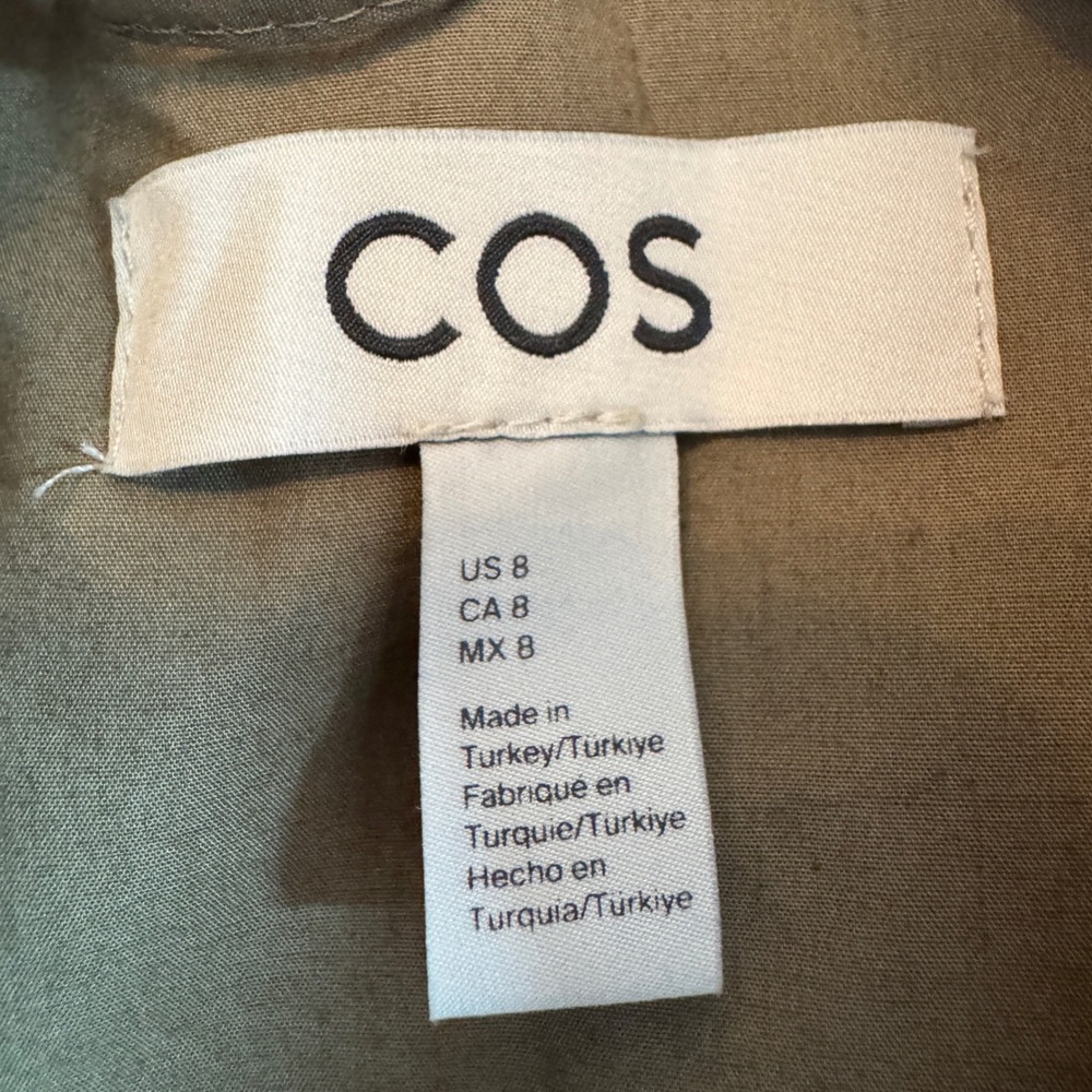 COS Cotton Utility Midi Shirt Dress 8 Khaki Long Sleeve Flap Pockets Minimalist - Picture 3 of 8
